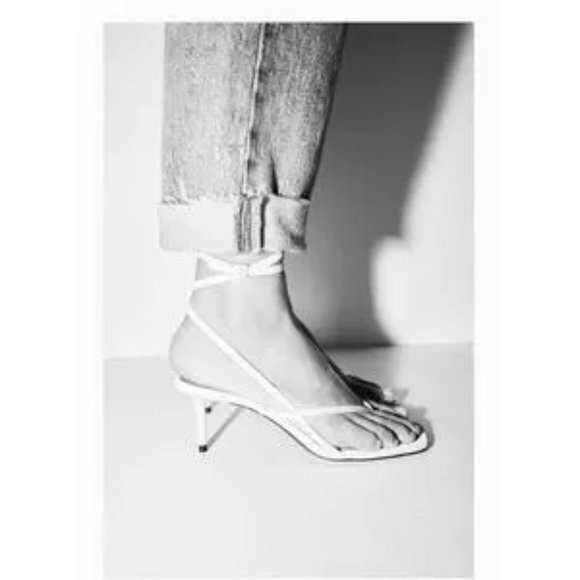 ZARA Heeled Leather Square Toe Sandals Mauve - Picture 9 of 9